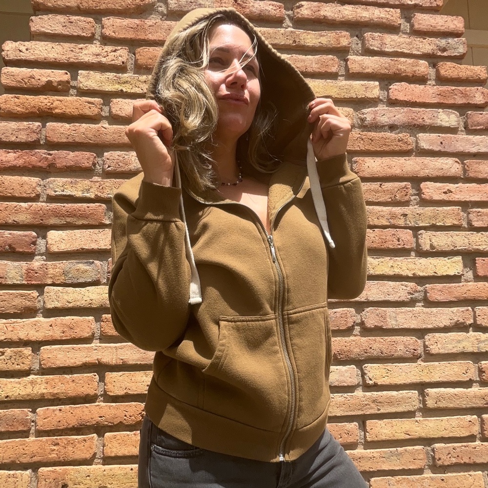 Zenana Zip Up Hoodie Women’s XS Olive Green/Brown - Picture 4 of 6